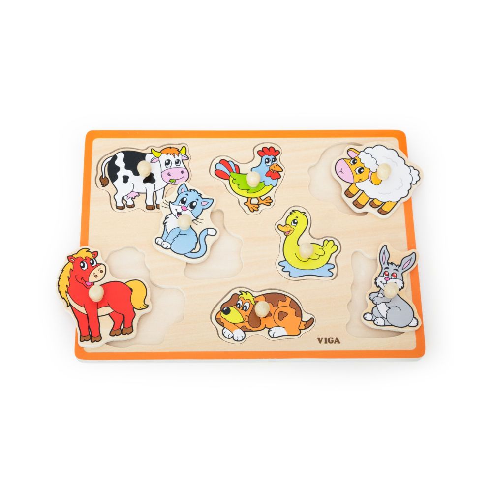 Puzzle din lemn, cu manere,  Viga, Animale de la ferma