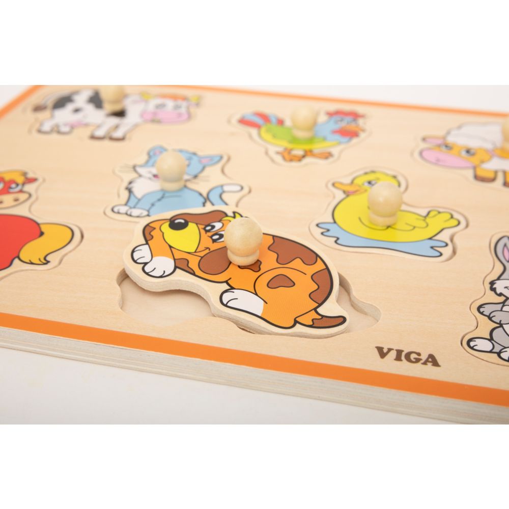 Puzzle din lemn, cu manere,  Viga, Animale de la ferma