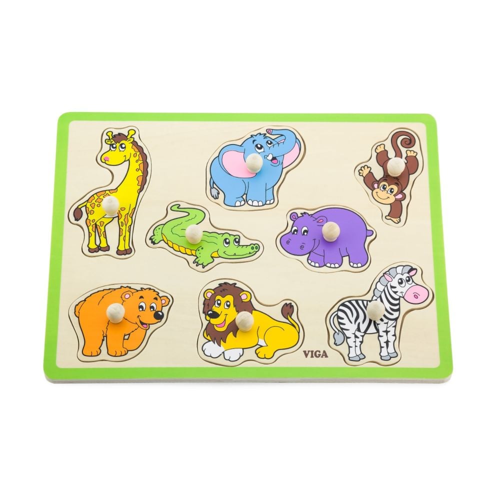 Puzzle din lemn, cu manere, Viga, Animale salbatice