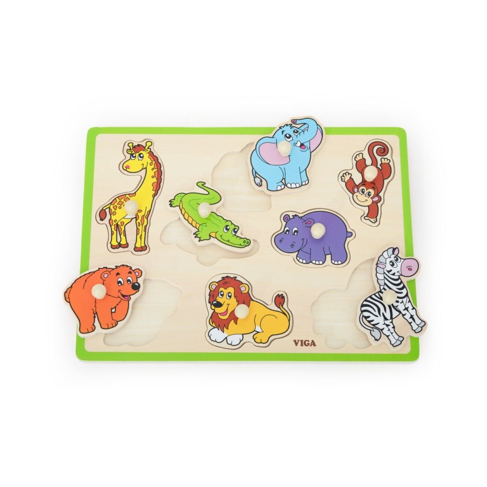 Puzzle din lemn, cu manere, Viga, Animale salbatice