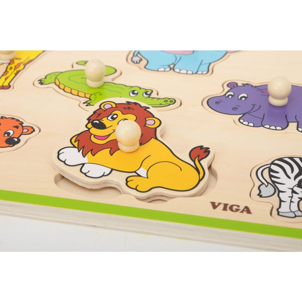 Puzzle din lemn, cu manere, Viga, Animale salbatice