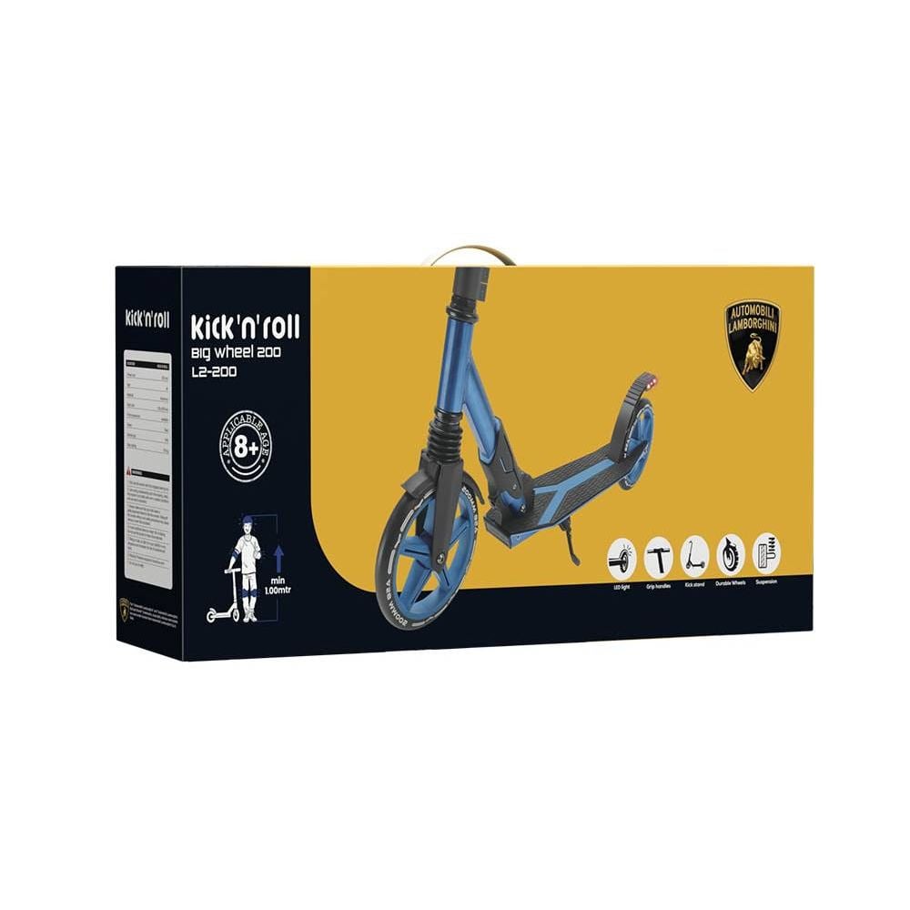 Trotineta pliabila cu suspensie, cric si lumina de frana pe spate, Kick'n Roll, Lamborghini L2-200, Albastru