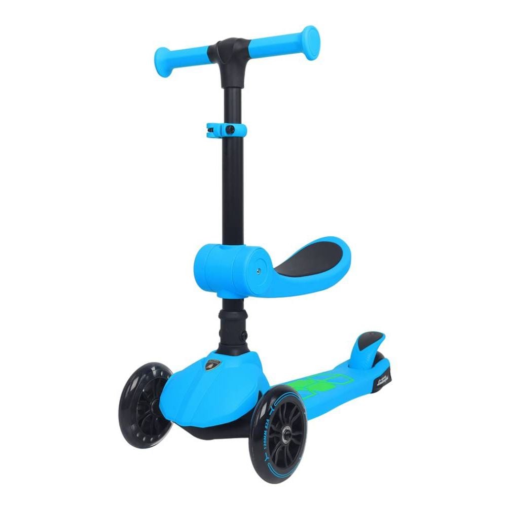 Trotineta pliabila cu 3 roti luminoase, ghidon reglabil si scaun retractabil, 2 in 1, Kick'n Roll, Lamborghini L5, Albastru