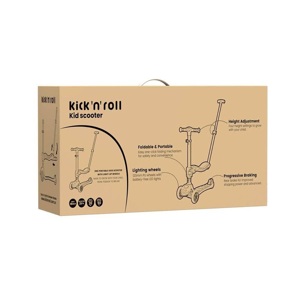 Trotineta pliabila cu 3 roti luminoase, ghidon reglabil si scaun detasabil, 3 in 1, Kick'n Roll, S6 Eco, Roz