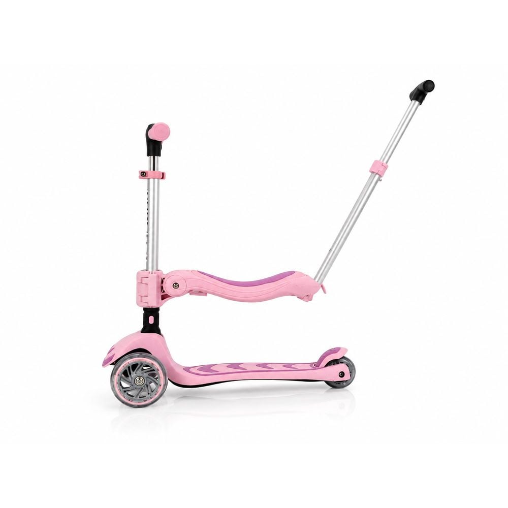 Trotineta pliabila cu 3 roti luminoase, ghidon reglabil si scaun detasabil, 3 in 1, Kick'n Roll, S6 Eco, Roz