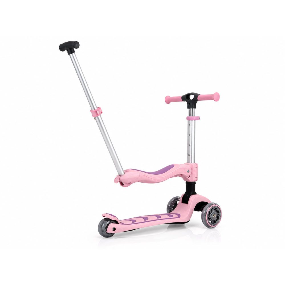 Trotineta pliabila cu 3 roti luminoase, ghidon reglabil si scaun detasabil, 3 in 1, Kick'n Roll, S6 Eco, Roz