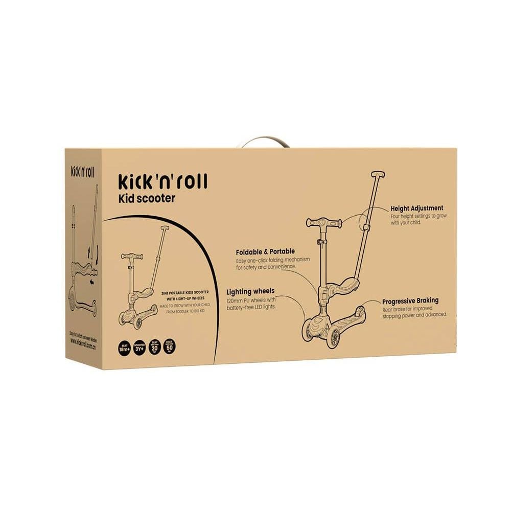 Trotineta pliabila cu 3 roti luminoase, ghidon reglabil si scaun detasabil, 3 in 1, Kick'n Roll S6, Eco, Albastru