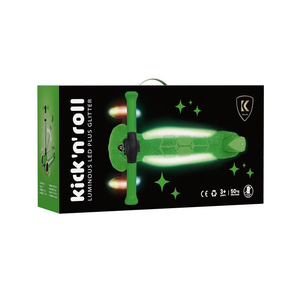 Trotineta pliabila cu 3 roti luminoase, ghidon reglabil si platforma cu banda LED, Kick'n Roll, L5 Jelly, Verde