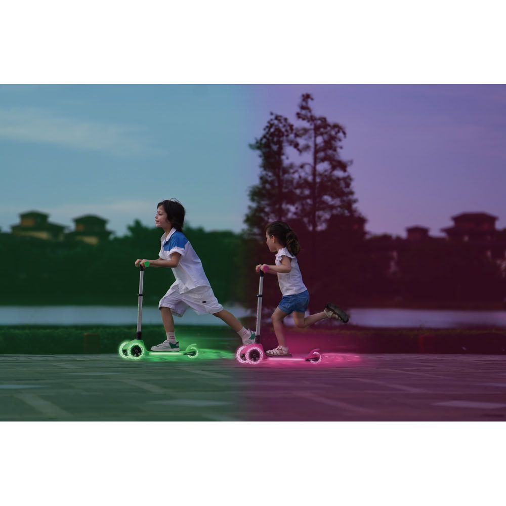 Trotineta pliabila cu 3 roti luminoase, ghidon reglabil si platforma cu banda LED, Kick'n Roll, L5 Jelly, Verde