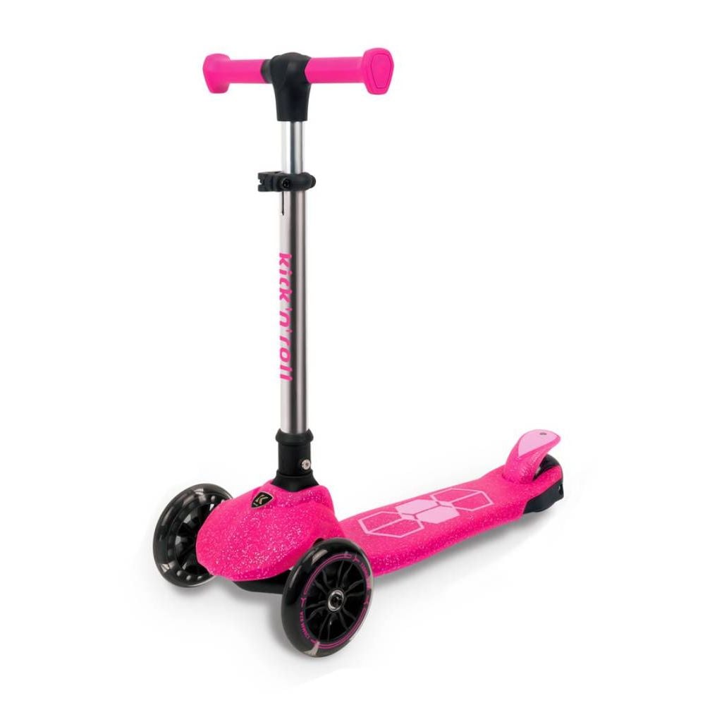 Trotineta pliabila cu 3 roti luminoase, ghidon reglabil si platforma cu banda LED, Kick'n Roll, L5 Jelly, Roz