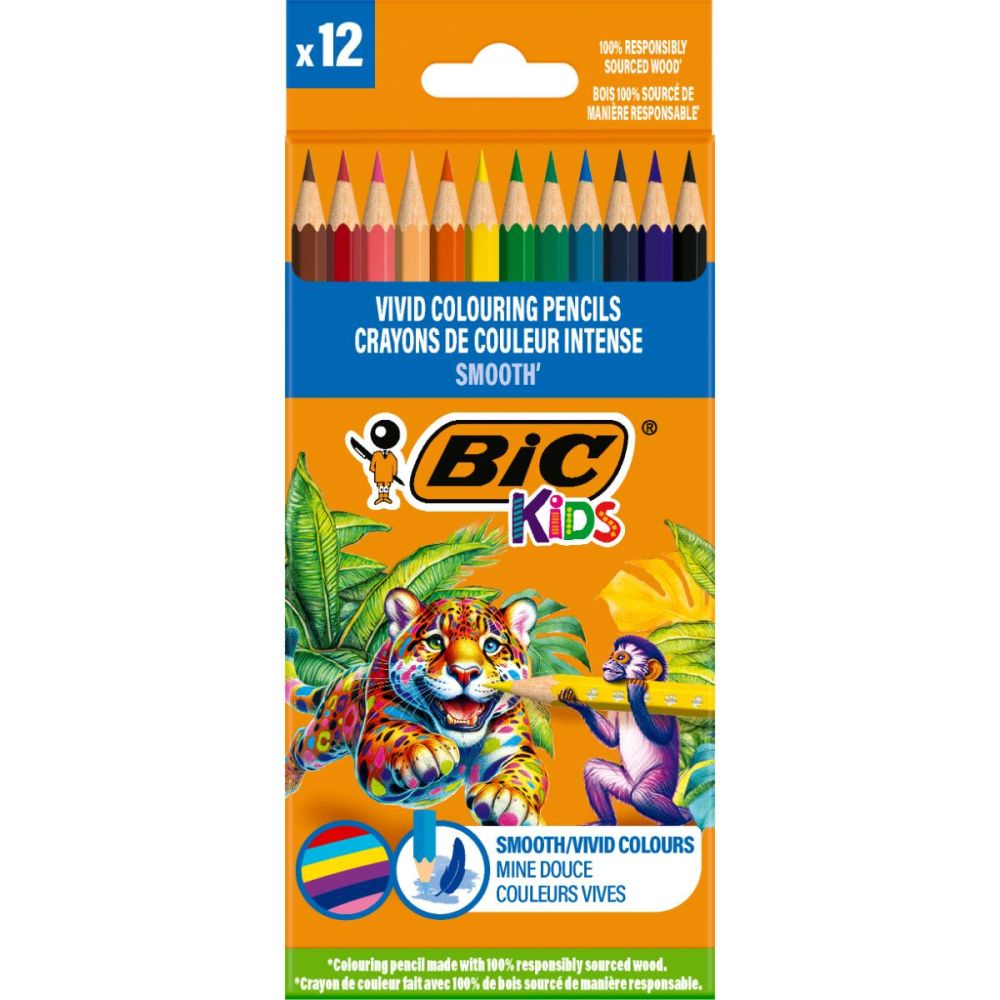 Set 12 creioane colorate, Bic, Evolution Smooth