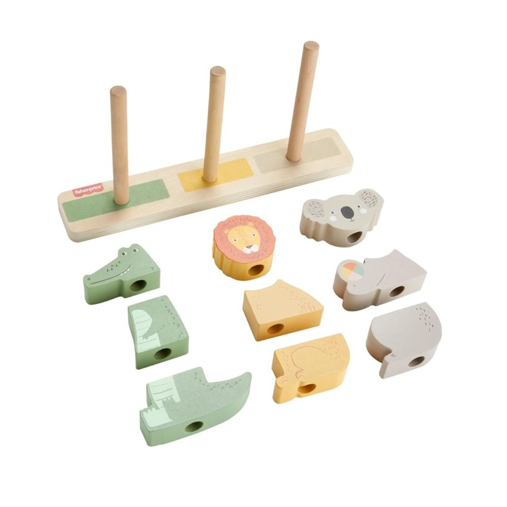 Forme din lemn, Fisher Price, Animalute, 10 piese, HXV04