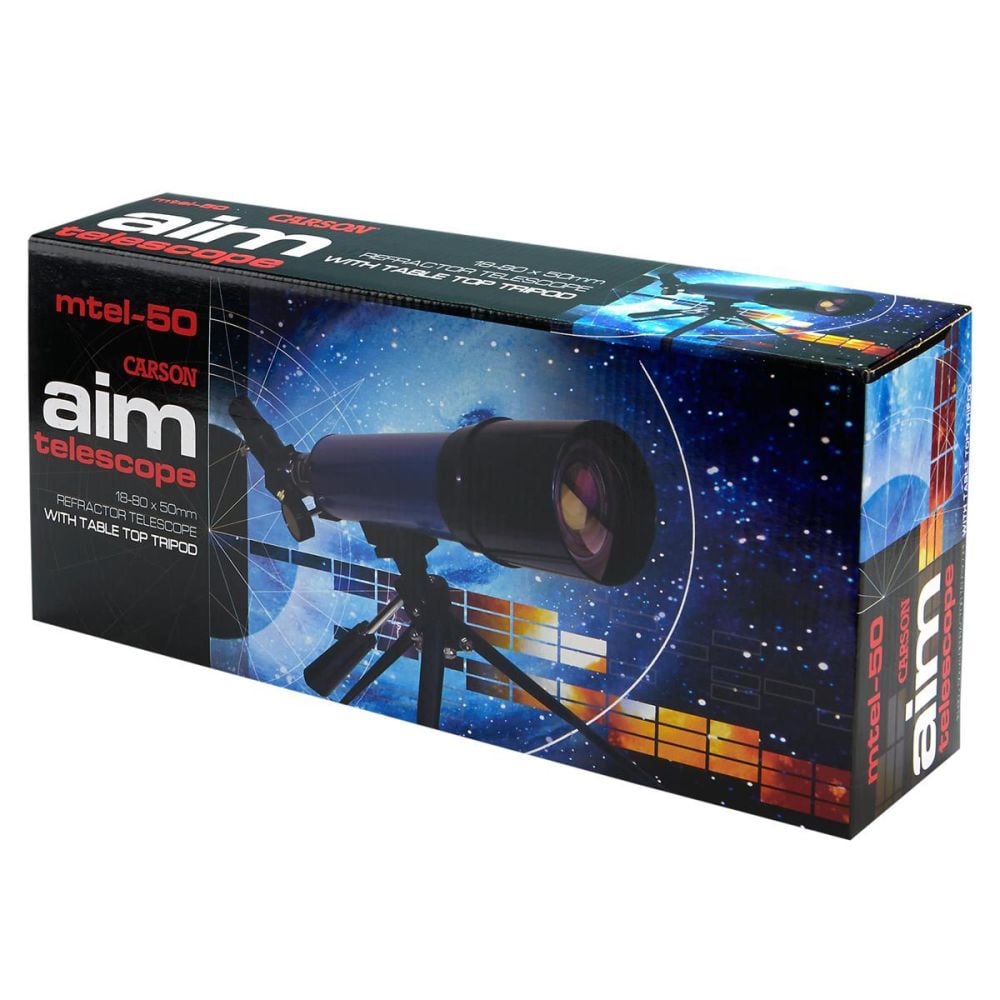 Telescop refractor, Carson, 50 mm, cu zoom 20-80x si trepied de masa