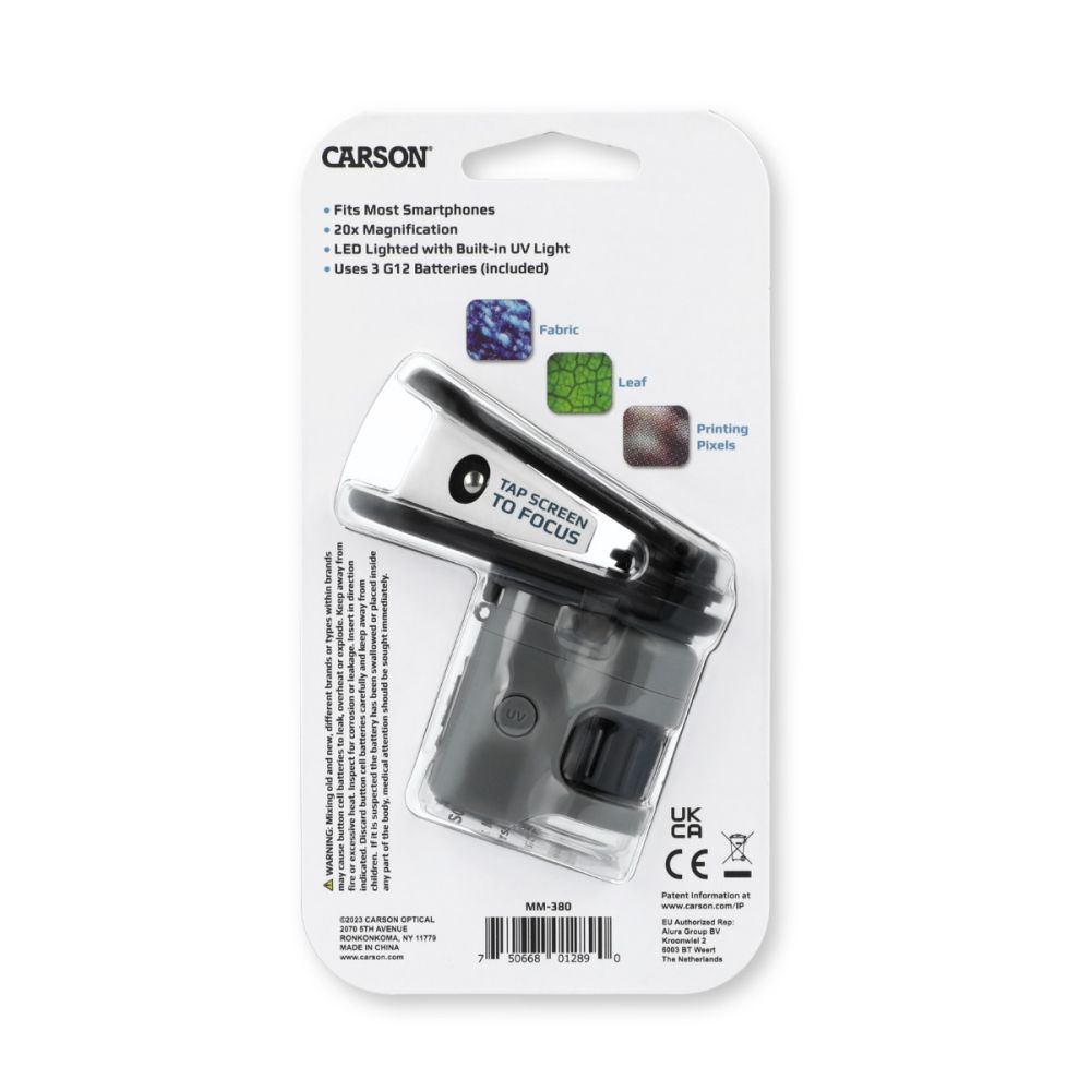 Microscop de buzunar cu adaptor pentru smartphone, Carson, marire 20x, MicroMini