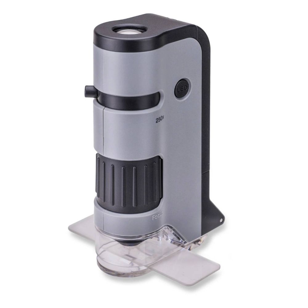 Microscop portabil cu LED si UV, Carson, cu adaptor de smartphone, marire 100-250x, MicroFlip