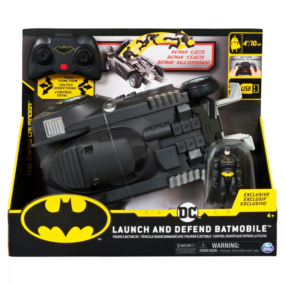 Masinuta cu telecomanda si figurina Batman, Launch and Defend Batmobile