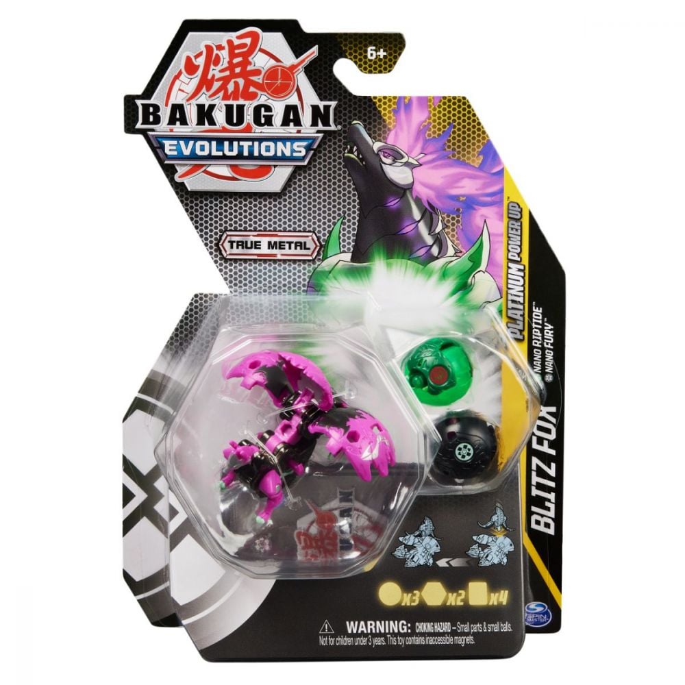 Figurina metalica Bakugan Evolutions, Platinum Power Up S4, Blitz Fox, 20138077