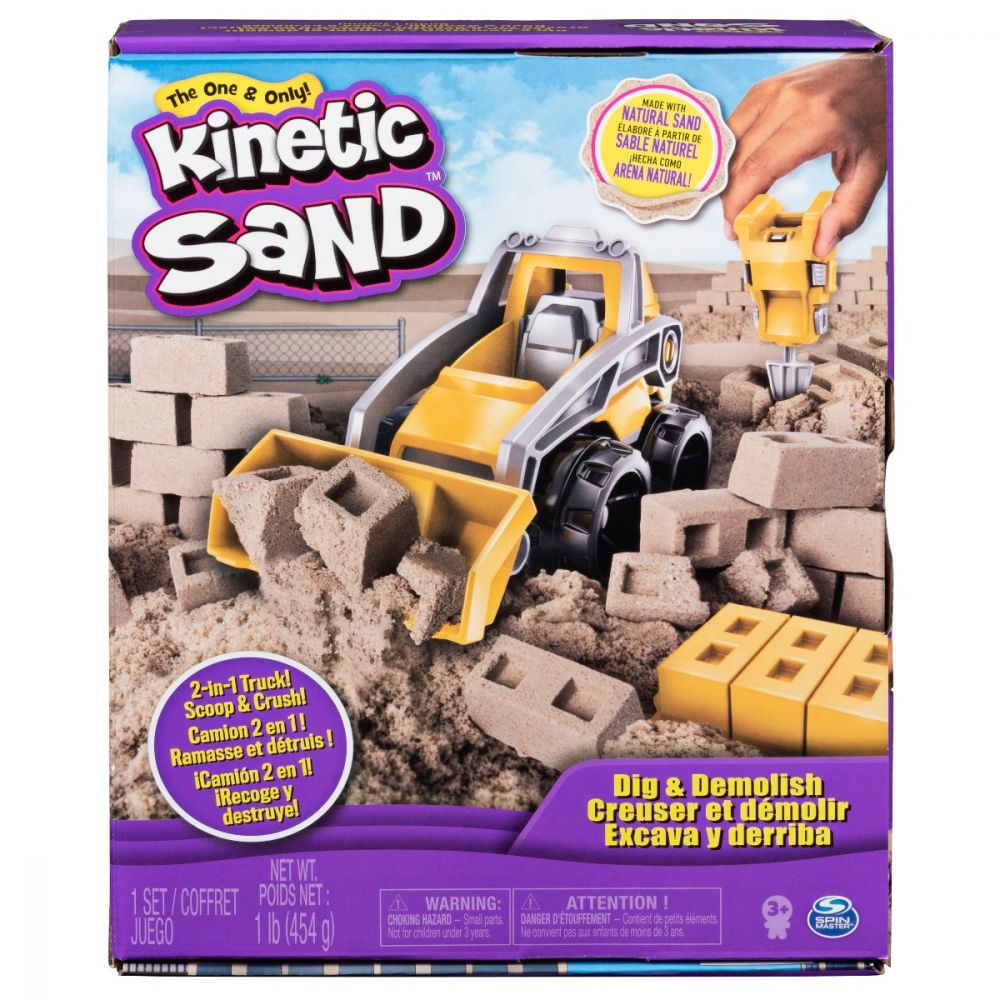 Set de joaca Kinetic Sand - Utilaj de constructie si nisip 454 g
