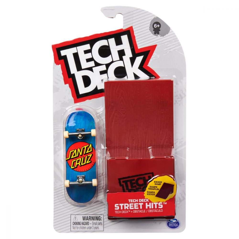 Mini placa skateboard, Tech Deck Santa Cruz, cu obstacol inclus