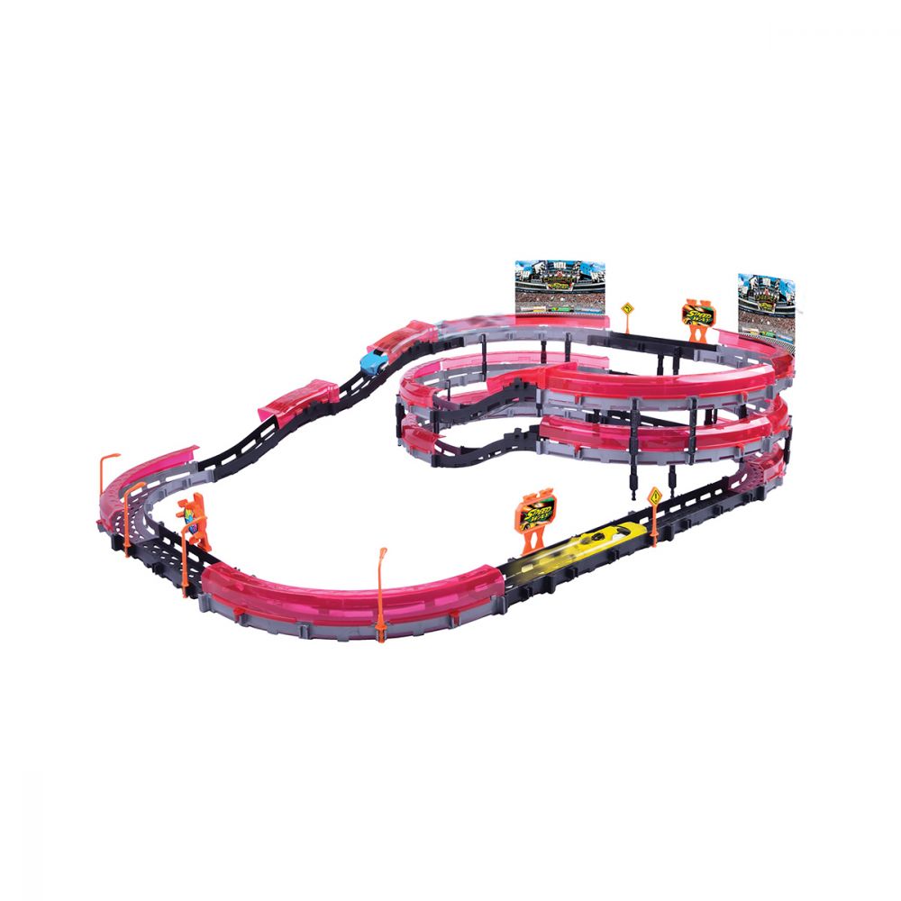 Set de joaca cu 2 masinute High Speed 3 Level Racing Track Motormax