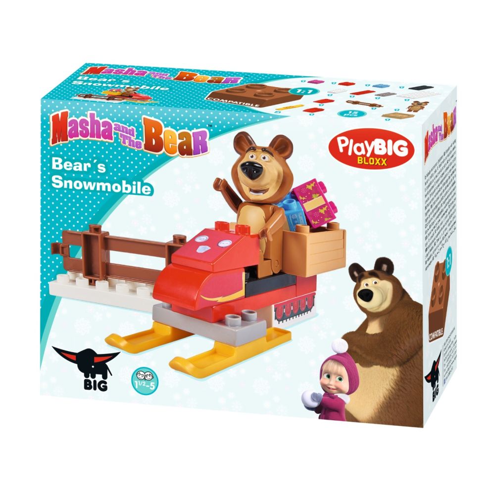 Set de constructie Masha and the Bear - Misha cu snowmobil, 15 piese
