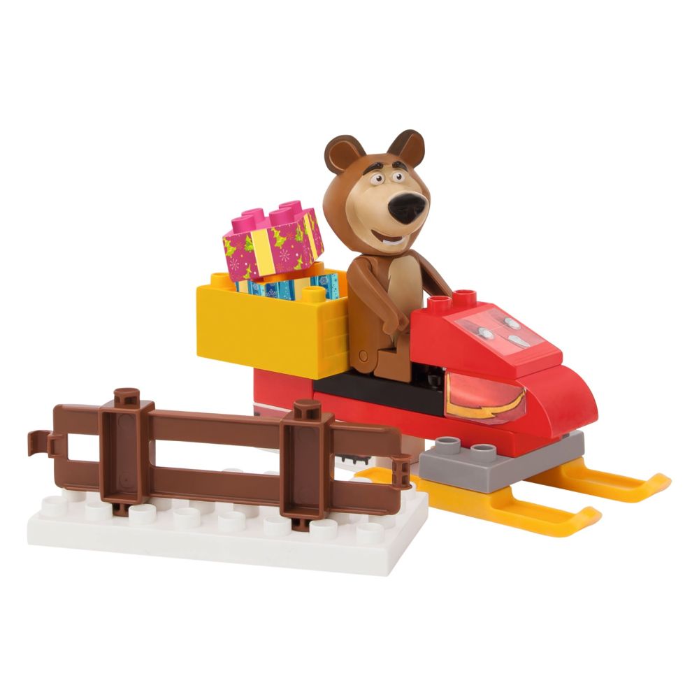 Set de constructie Masha and the Bear - Misha cu snowmobil, 15 piese