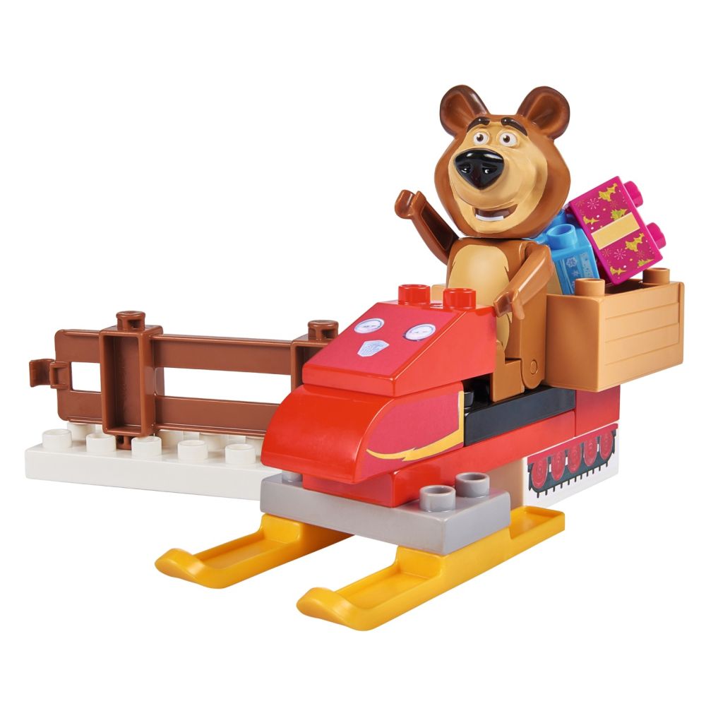 Set de constructie Masha and the Bear - Misha cu snowmobil, 15 piese