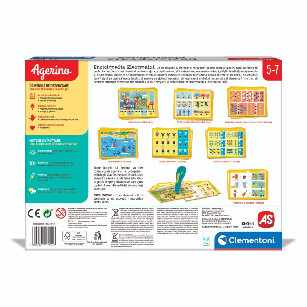 Joc educativ, Clementoni, Agerino, Enciclopedie electronica cu pix, 5-7 ani