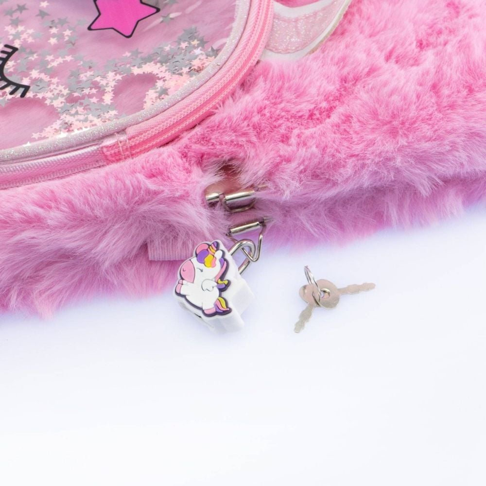 Agenda gigant, cu coperta pufoasa si poseta detasabila, Nice, Girabrilla, Unicorn Magic