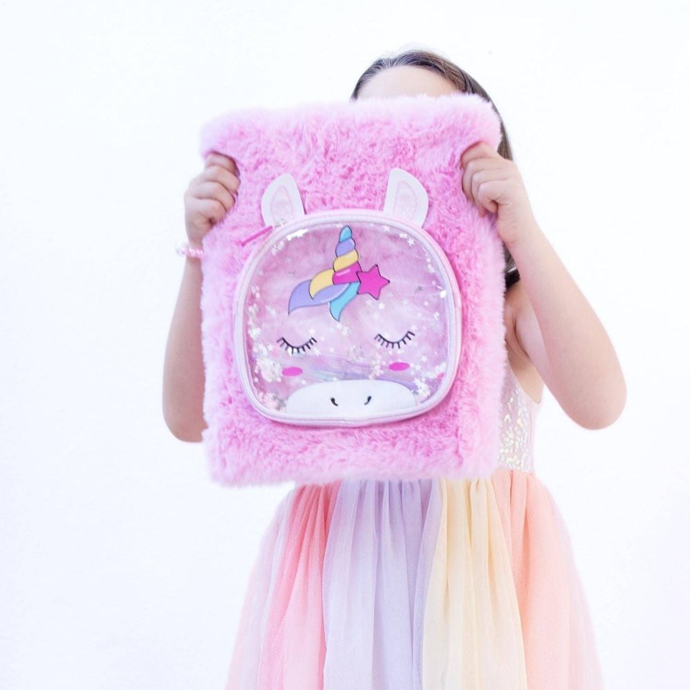 Agenda gigant, cu coperta pufoasa si poseta detasabila, Nice, Girabrilla, Unicorn Magic