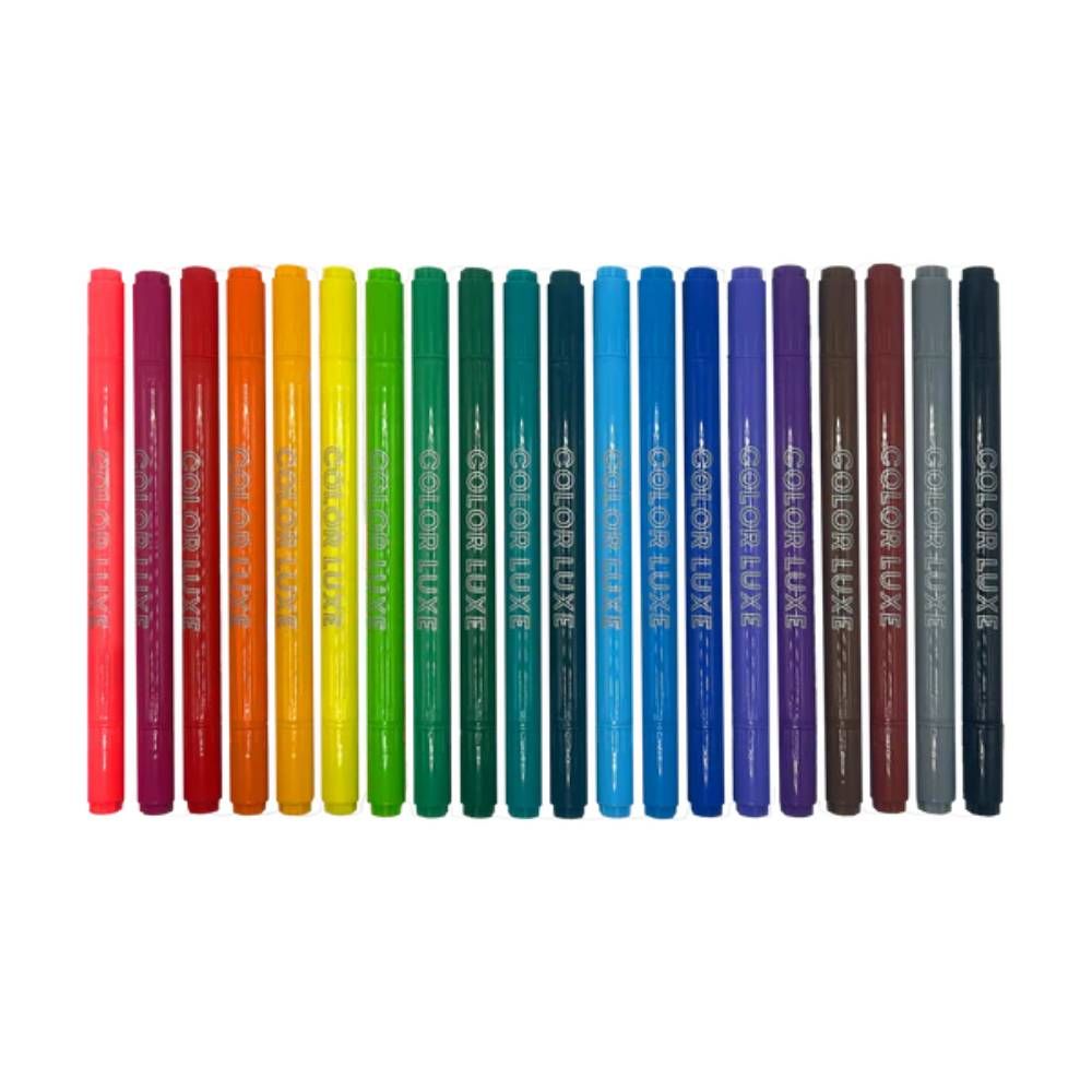 Carioci 2 in 1 cu pensula si varf fin, Nice, Color Luxe, 20 culori