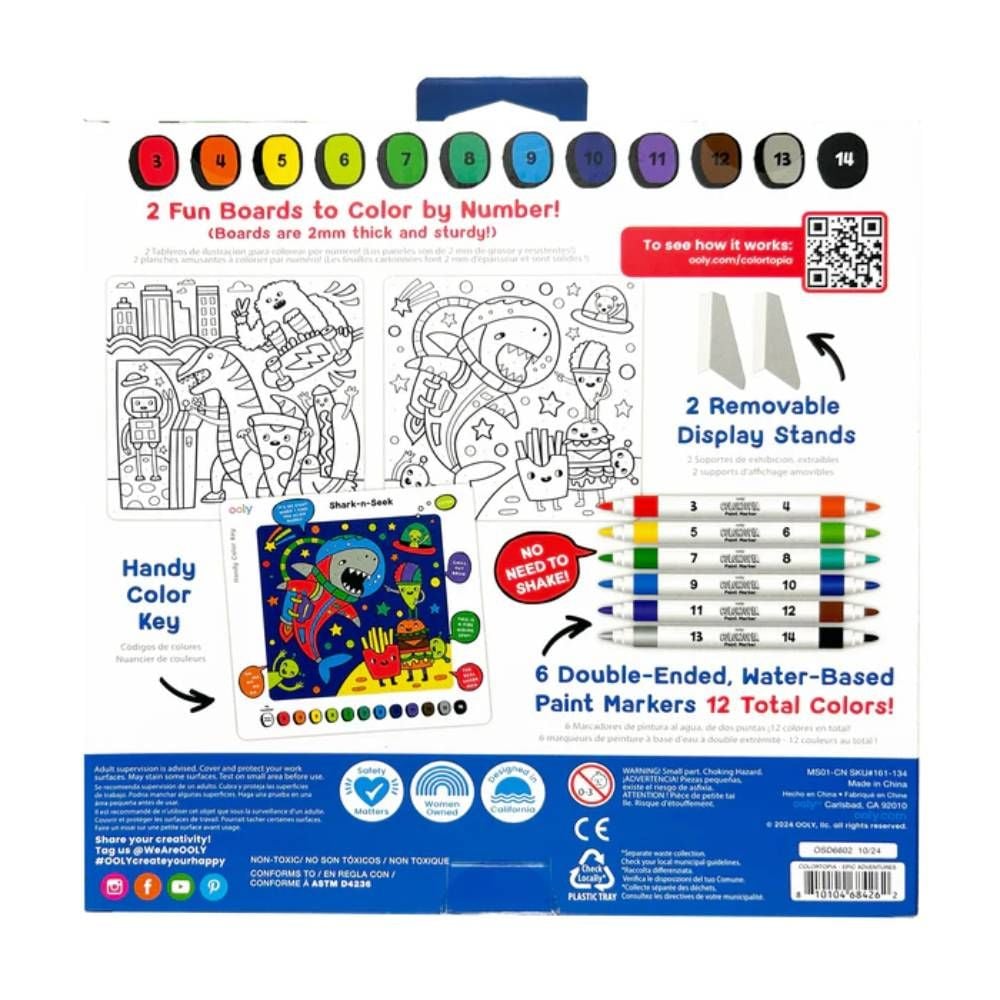 Set creativ de pictura pe numere cu markere, Ooly, Colortopia, Aventuri epice, 6 culori duble