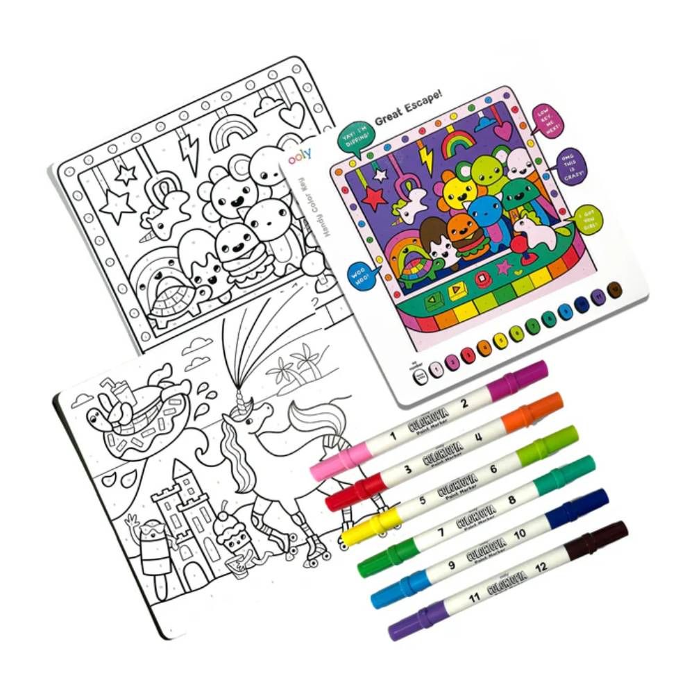 Set creativ de pictura pe numere cu markere, Ooly, Colortopia, Taramul unicornilor, 6 culori duble