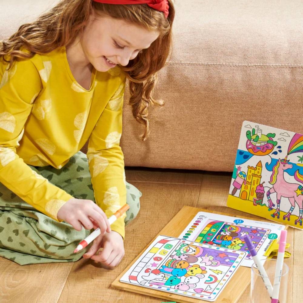 Set creativ de pictura pe numere cu markere, Ooly, Colortopia, Taramul unicornilor, 6 culori duble