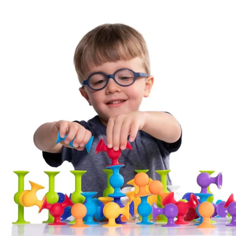 Set de constructie cu 22 de piese cu ventuze, Fat Brain Toys, Squigz Starter