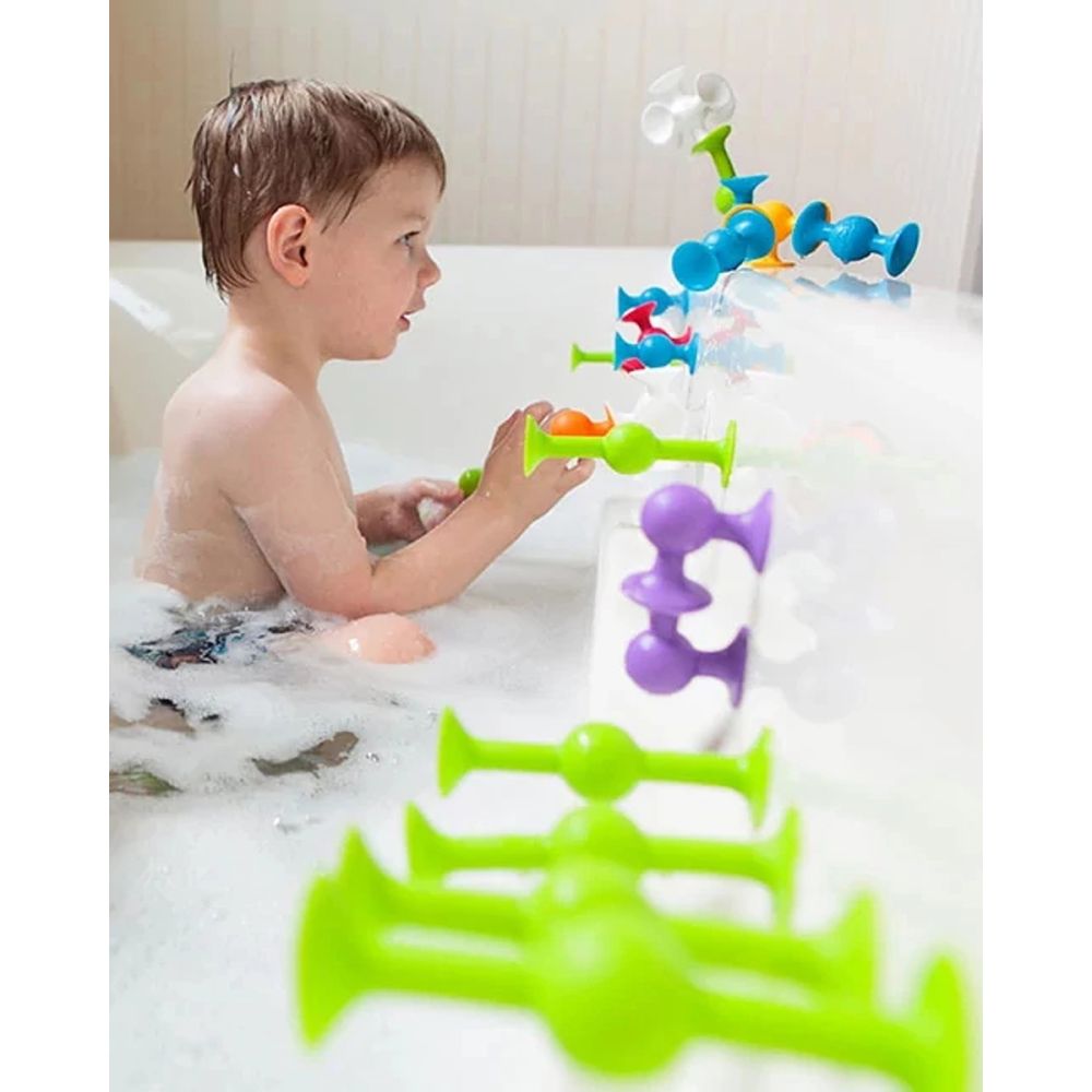 Set de constructie cu 44 de piese cu ventuze, Fat Brain Toys, Squigz Deluxe