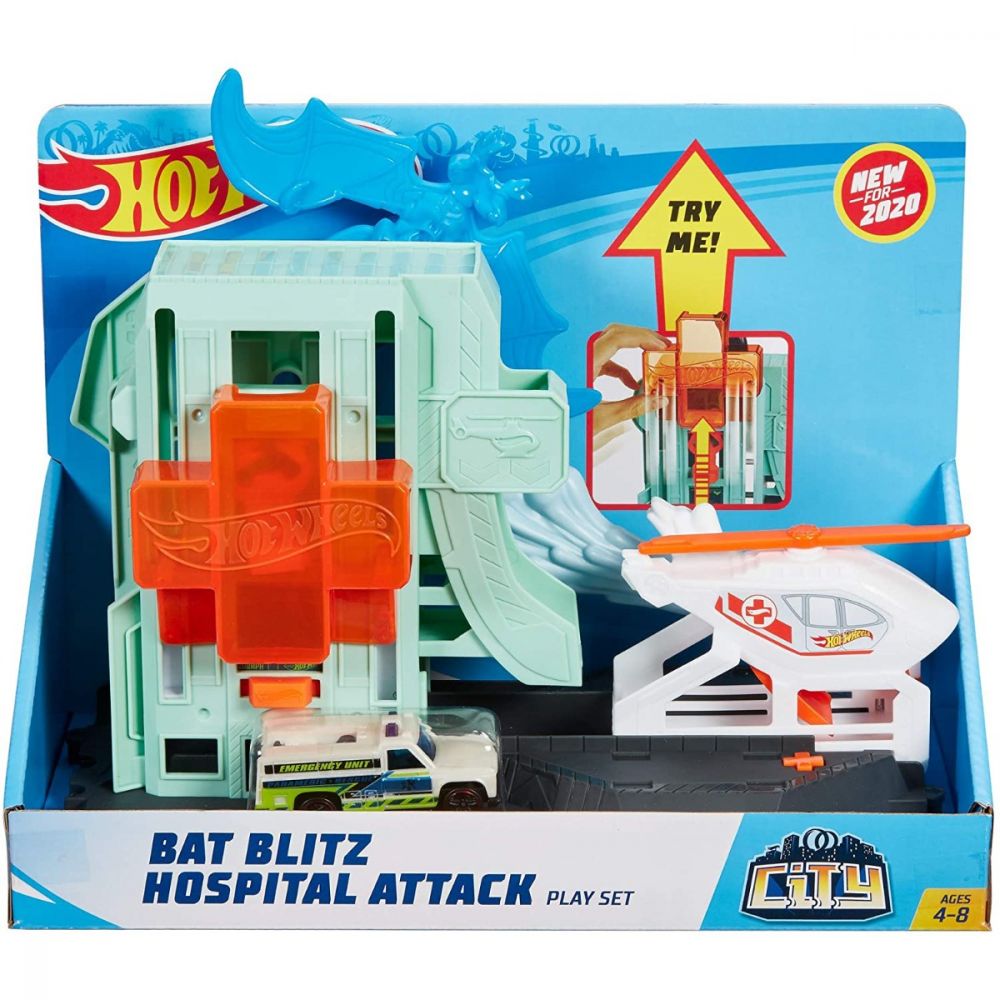 Set de joaca Circuit cu obstacole Hot Wheels City, Bat Blitz Hospital Attack (GJK90)