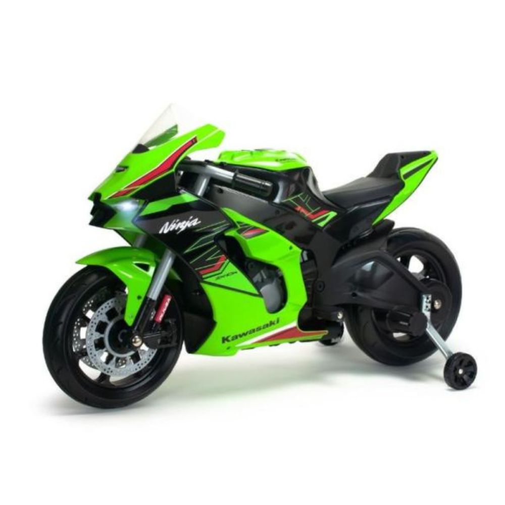 Motocicleta electrica, Injusa, cu roti ajutatoare, 12V, Kawasaki Ninja ZX-R10, Verde