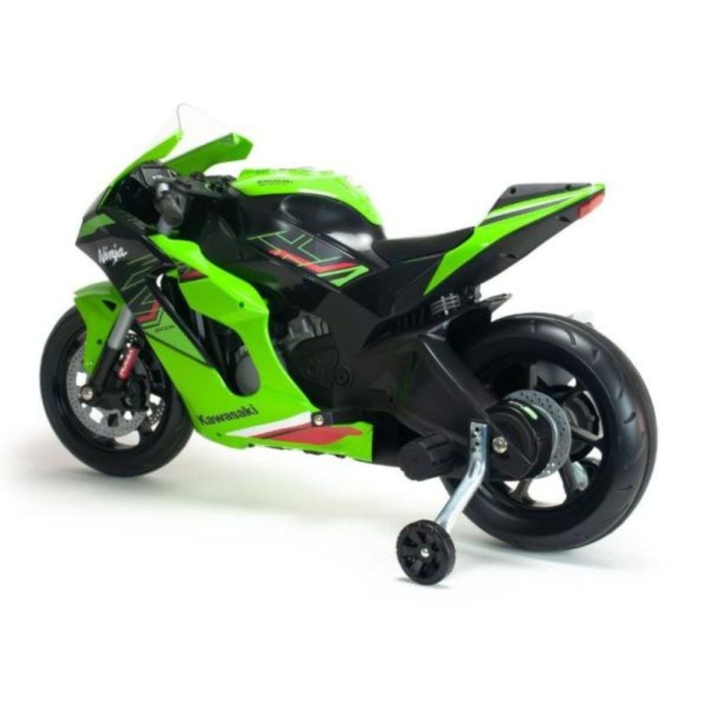 Motocicleta electrica, Injusa, cu roti ajutatoare, 12V, Kawasaki Ninja ZX-R10, Verde