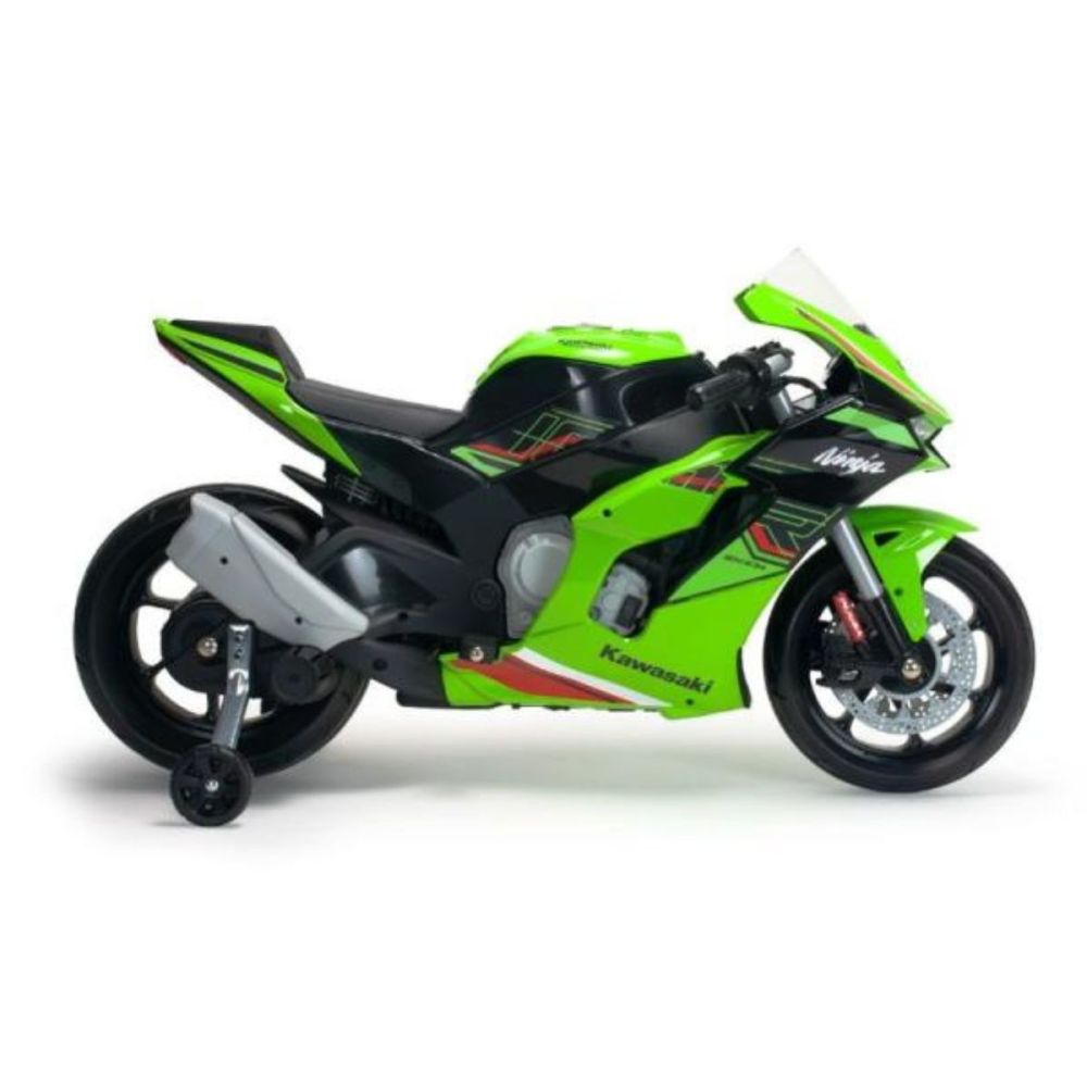 Motocicleta electrica, Injusa, cu roti ajutatoare, 12V, Kawasaki Ninja ZX-R10, Verde