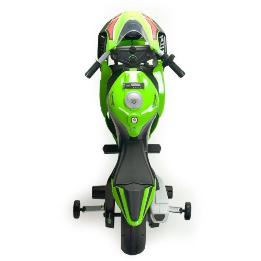 Motocicleta electrica, Injusa, cu roti ajutatoare, 12V, Kawasaki Ninja ZX-R10, Verde