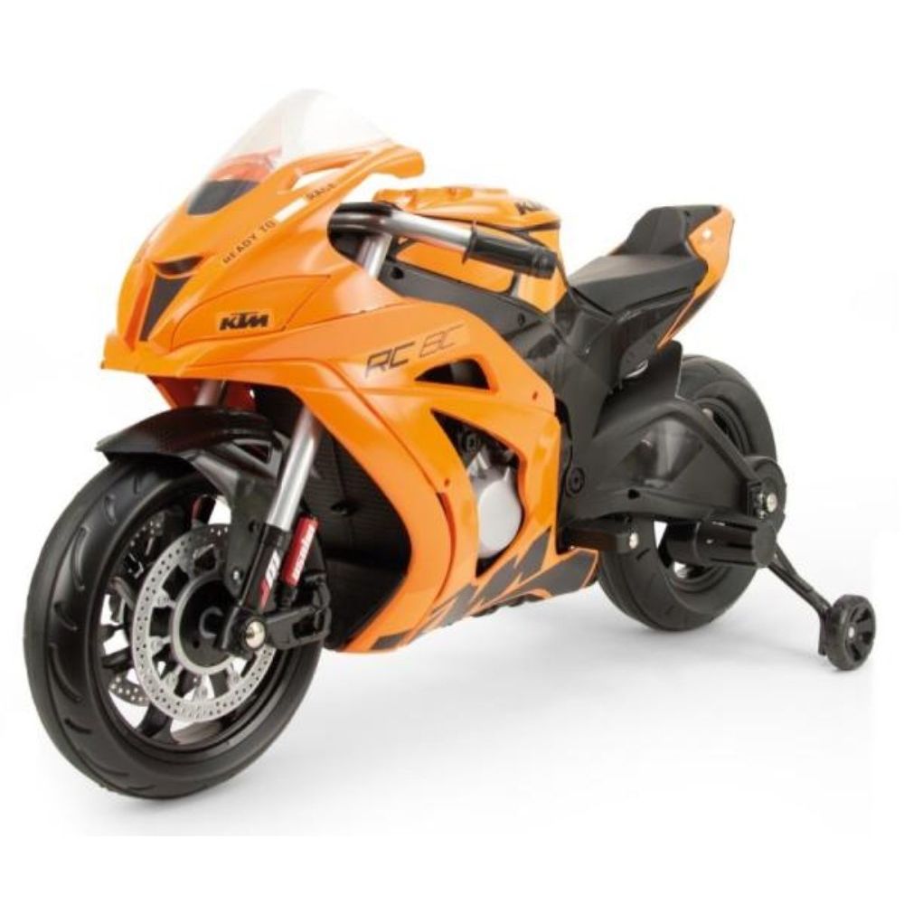 Motocicleta electrica de curse, Injusa, KTM, 12V, cu roti ajutatoare