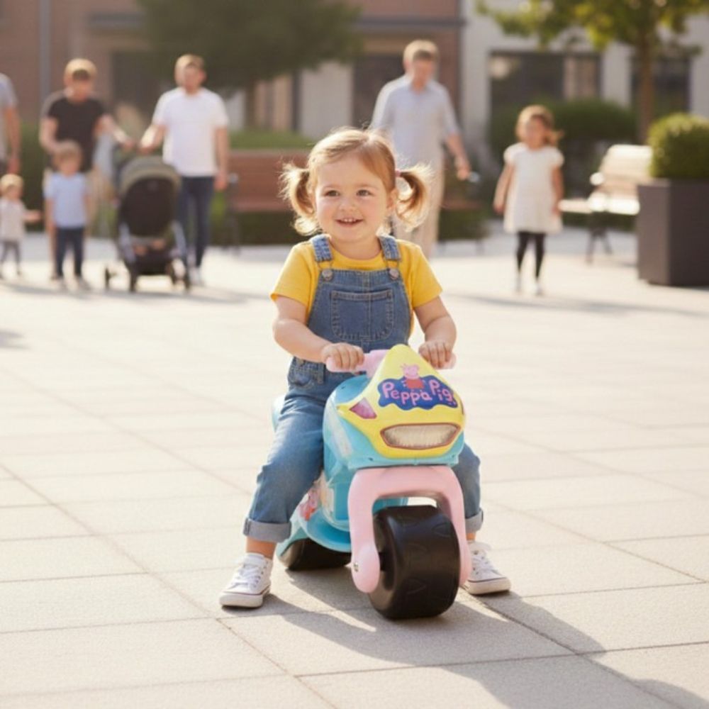 Motocicleta tip ride-on, Injusa, Injusa, fara pedale, stabil si usor de utilizat, Peppa Pig