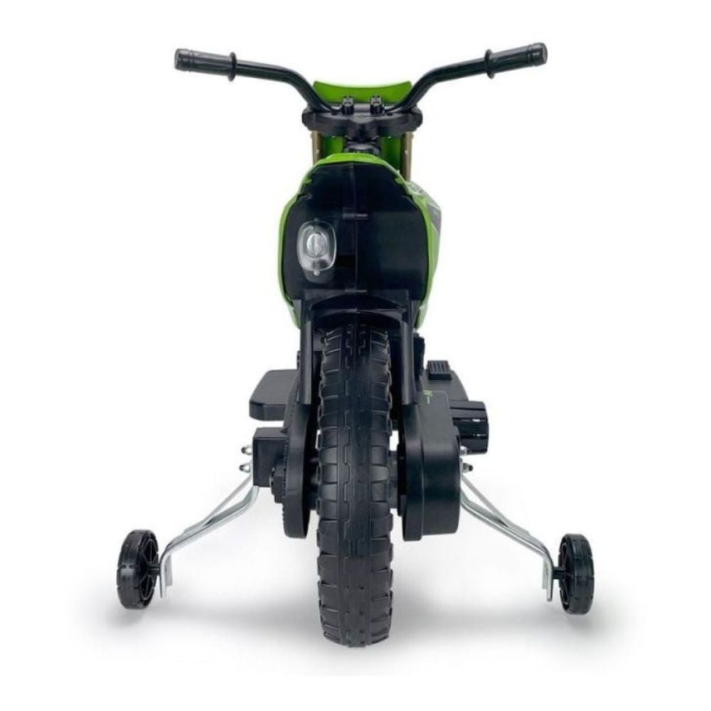 Motocicleta electrica, tip cross, Injusa, cu roti ajutatoare, 12V, Kawasaki KX85, Verde