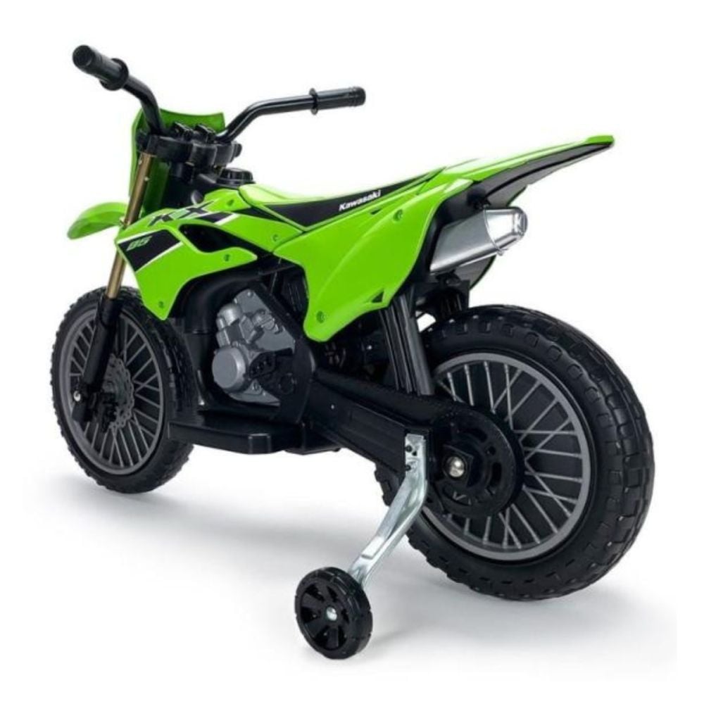 Motocicleta electrica, tip cross, Injusa, cu roti ajutatoare, 12V, Kawasaki KX85, Verde
