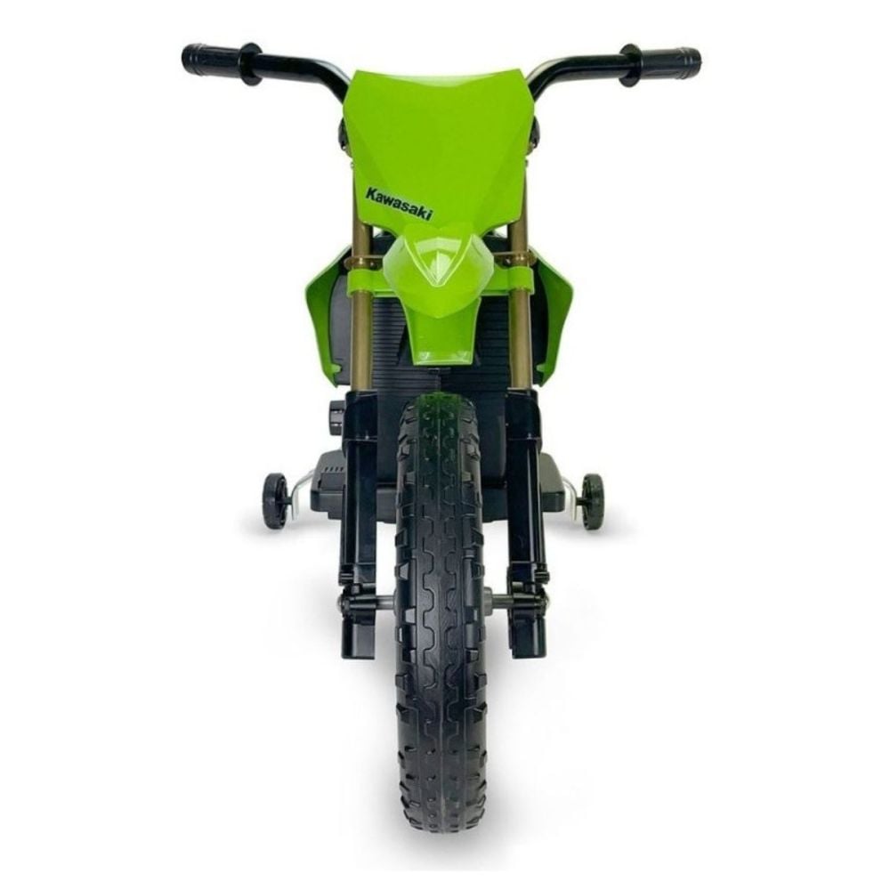 Motocicleta electrica, tip cross, Injusa, cu roti ajutatoare, 12V, Kawasaki KX85, Verde