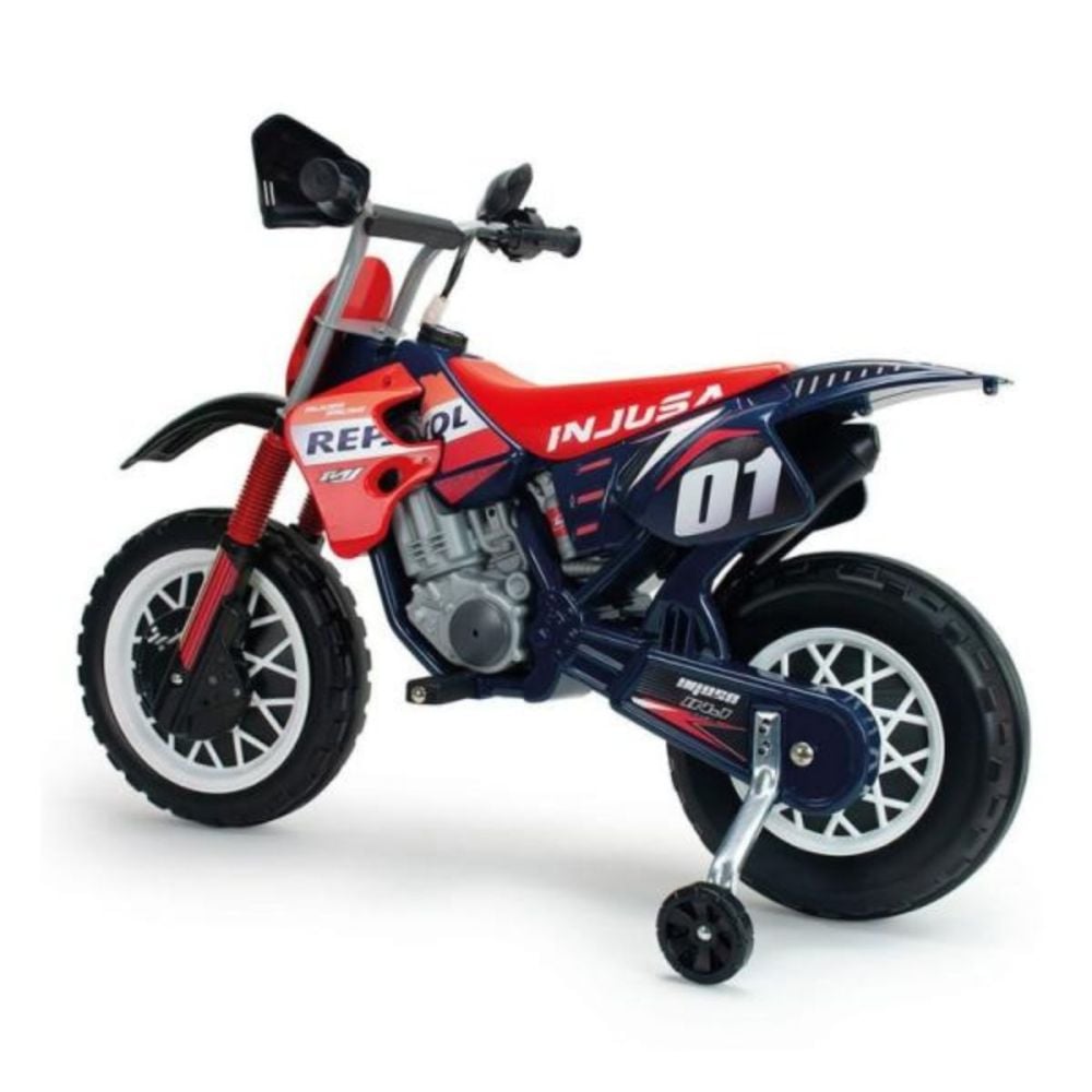 Motocicleta electrica, tip cross, Injusa, cu roti ajutatoare, 6V, Repsol