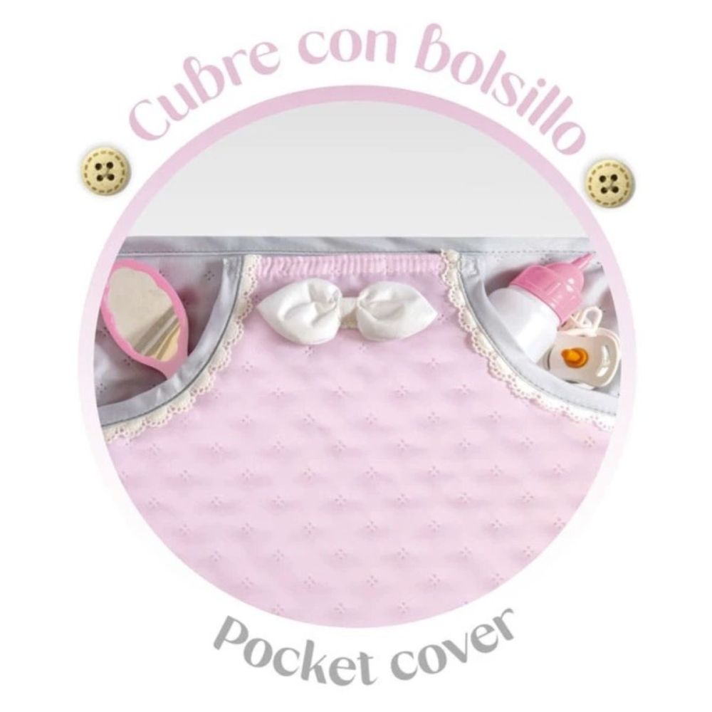 Carucior tip landou pentru papusi, stil vintage, cu accesorii complete si maner reglabil, DeCuevas, Sophie, Roz