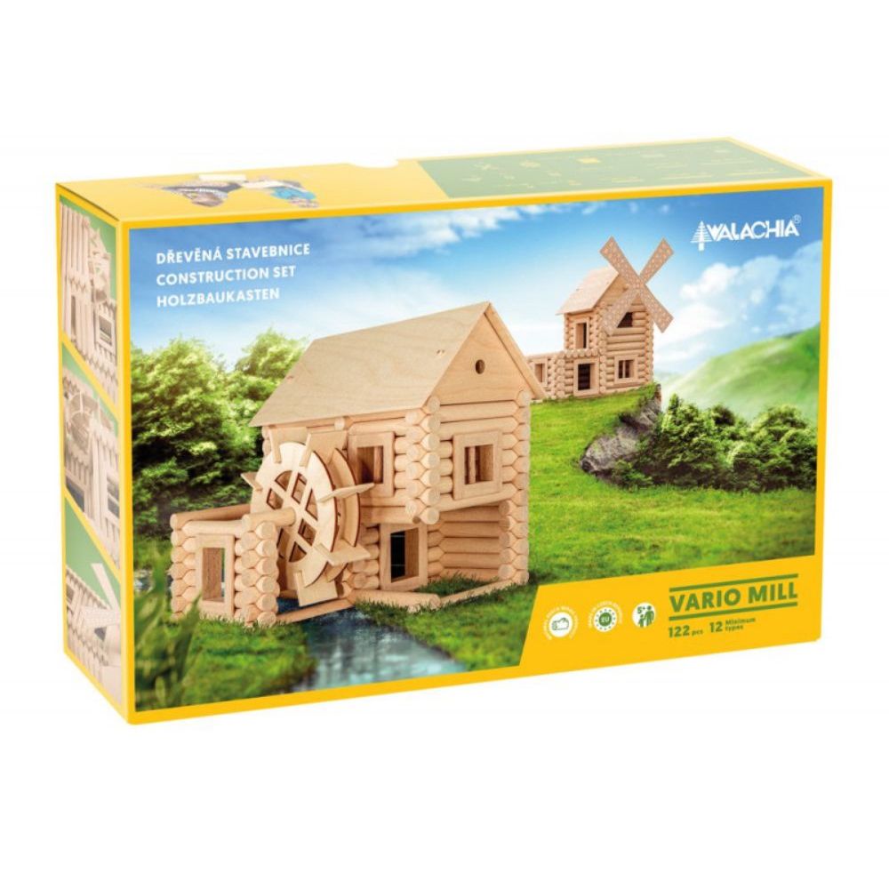 Set de constructie arhitectura, Walachia, Vario Mill, 122 piese mari din lemn