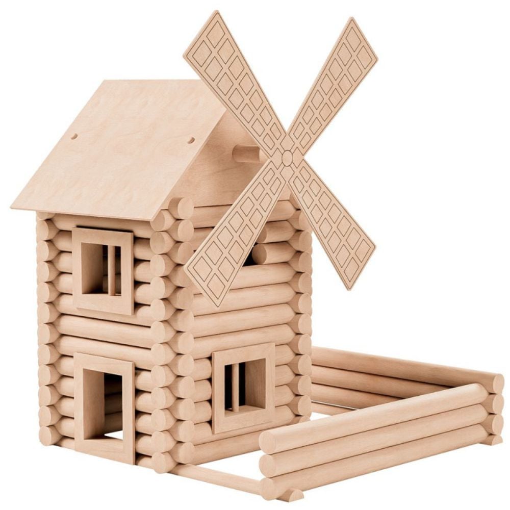 Set de constructie arhitectura, Walachia, Vario Mill, 122 piese mari din lemn